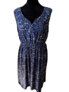 Erika Augusta Sleeveless Blue Paisley V Neck Dress XL